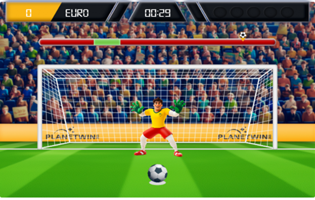 svolgimento del gioco con palla sul dischetto e portiere pronto a parare